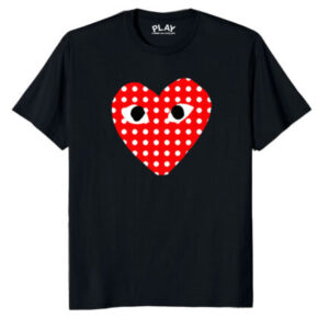 Comme Des Garcons White Dotted Heart Black Tshirt